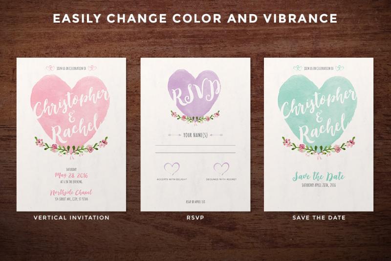 watercolor hearts wedding invitation save the date shuttersweets